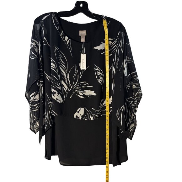 Chicos Black & White Leaf Print Sheer Layered Blouse Chicos Size 3 - Picture 7 of 9